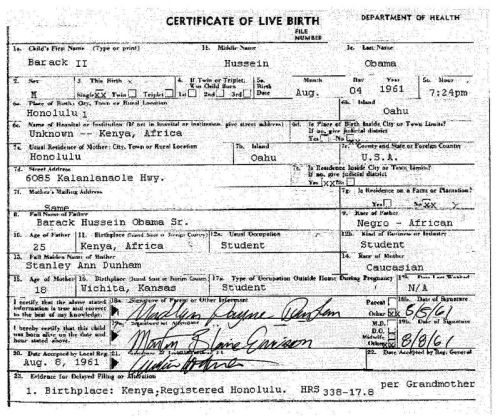 hawaii birth certificate obama. obama long form colb